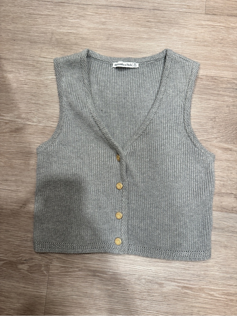 Abercrombie & Fitch Gray Ribbed V-Neck Button Vest